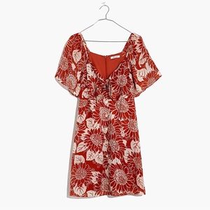 (SOLD) Madewell Sunflower Season Silk Floral Tie Front Mini Dress Burnt Sienna
